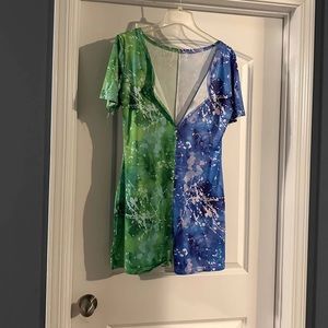 Multi colored jumpsuit short are short stretchy material